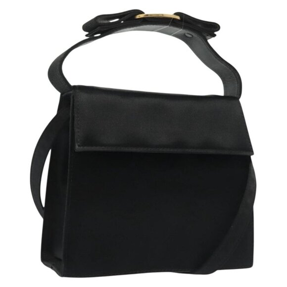 Salvatore Ferragamo Handbags - Authentic Salvatore Ferragamo Vala Shoulder Bag Satin Black Gold